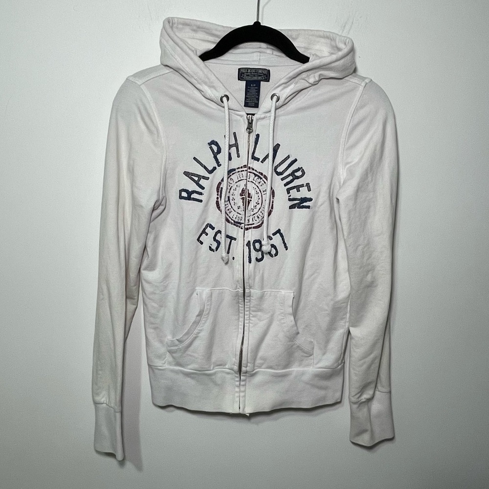 Polo Jeans Company Ralph Lauren White Zip-Up coastal nautical Hoodie Women’s S